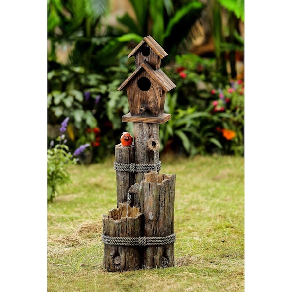 Jeco FCL141 Tiered Wood Finish Water Fountain with Birdhouse FCL141 - main